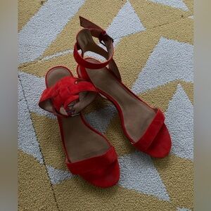 Vibrant red suede sandals